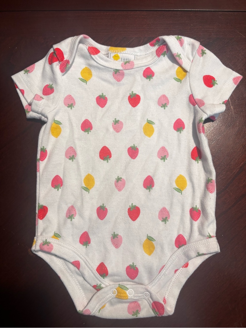 Baby One-Piece Bodysuit - White with Pink & Yellow Fruit Print